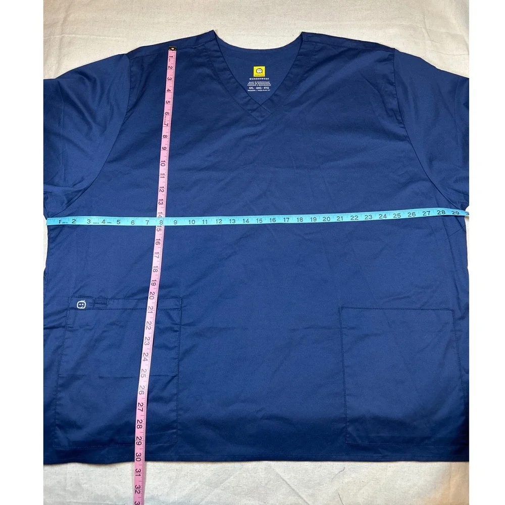 WonderWink WonderWork Womens 4XL Navy Blue V-Neck Scrub Top Style 101 Plus Size - Picture 4 of 8